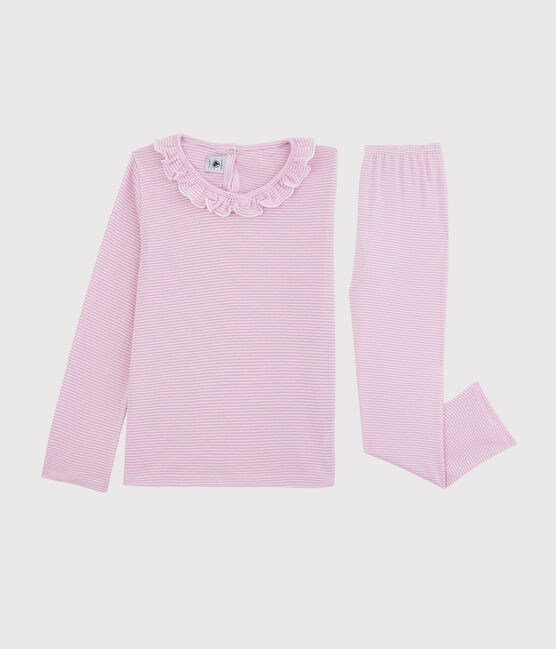 Pyjama rayé petite fille en coton et Lyocell rose BOHEME/blanc MARSHMALLOW