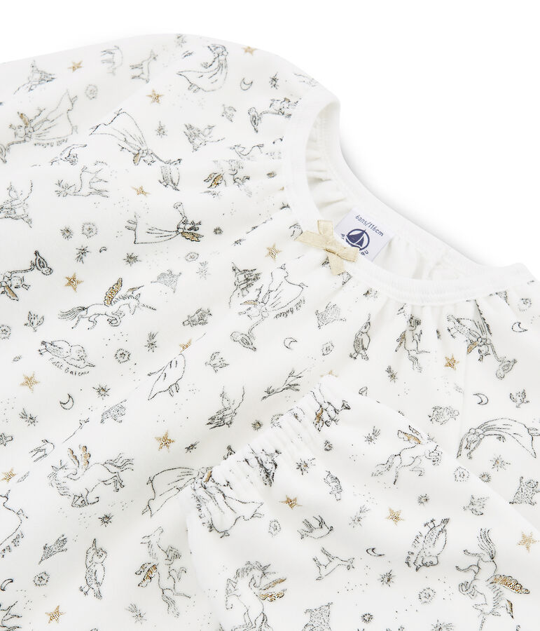 Pyjama petite fille en velours blanc/multicouleur