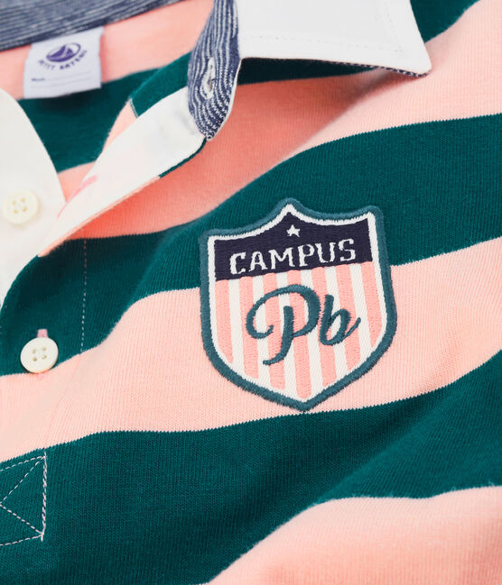 Rugby polo enfant garçon vert PINEDE/rose ROSAKO
