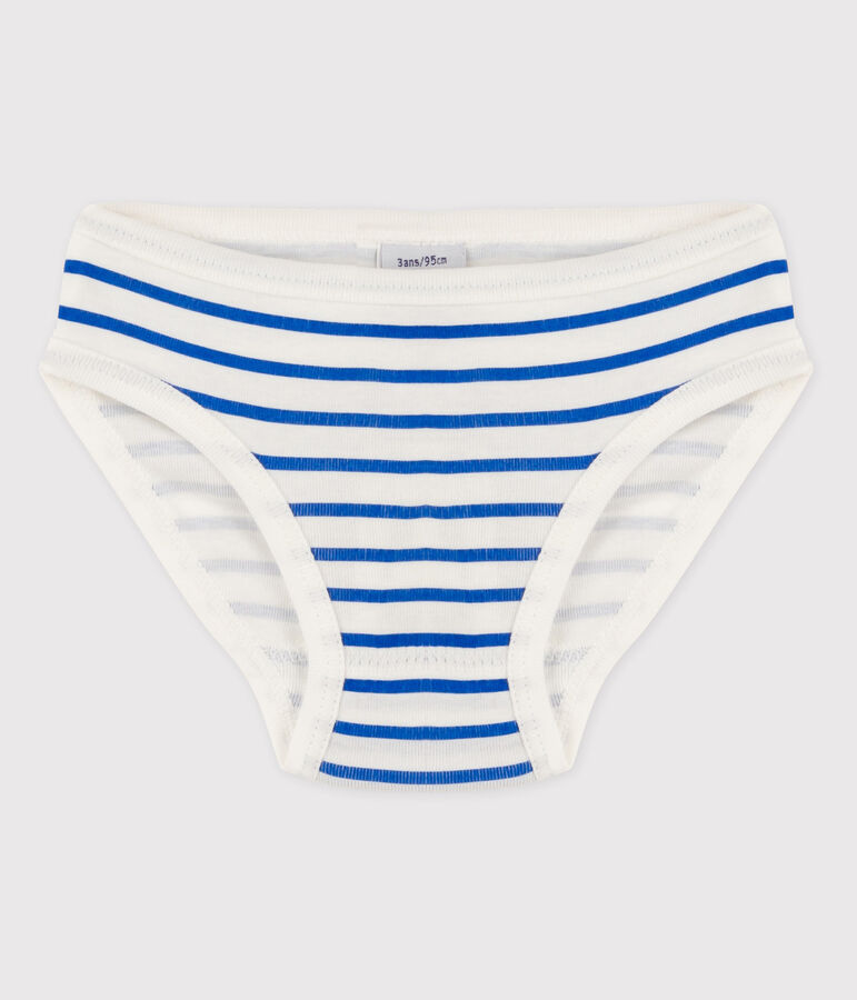 Culotte petite fille en coton blanc/bleu