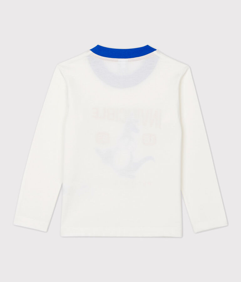 Tee-shirt manches longues en coton enfant gar&ccedil;on blanc MARSHMALLOW