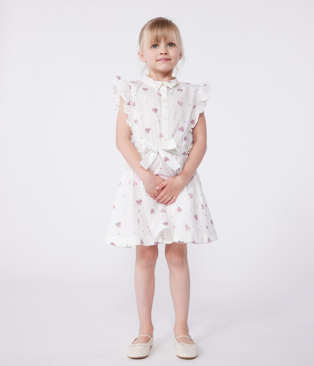 Robe enfant sans manches en coton c&oelig;urs &eacute;cru/multicouleur