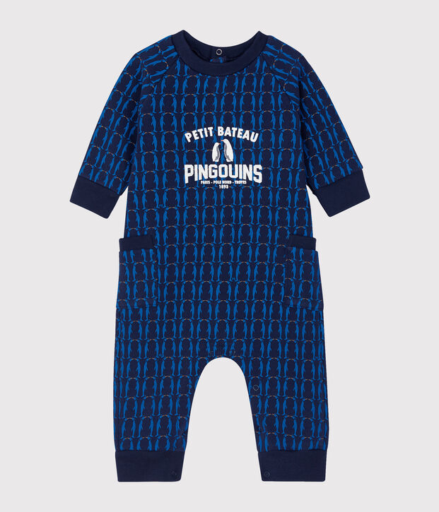 Combinaison longue b&eacute;b&eacute; gar&ccedil;on en molleton bleu/multicouleur