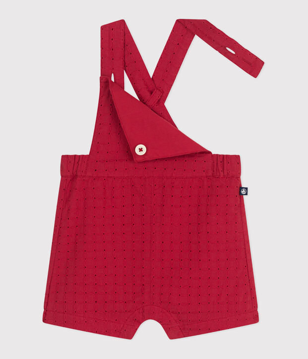 Salopette b&eacute;b&eacute; en coton broderie anglaise jambes courtes rouge