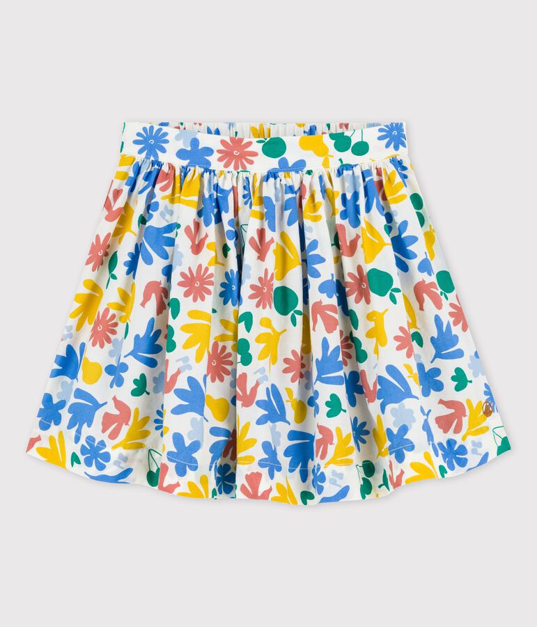Jupe en popeline imprim&eacute;e enfant fille blanc MARSHMALLOW/blanc MULTICO