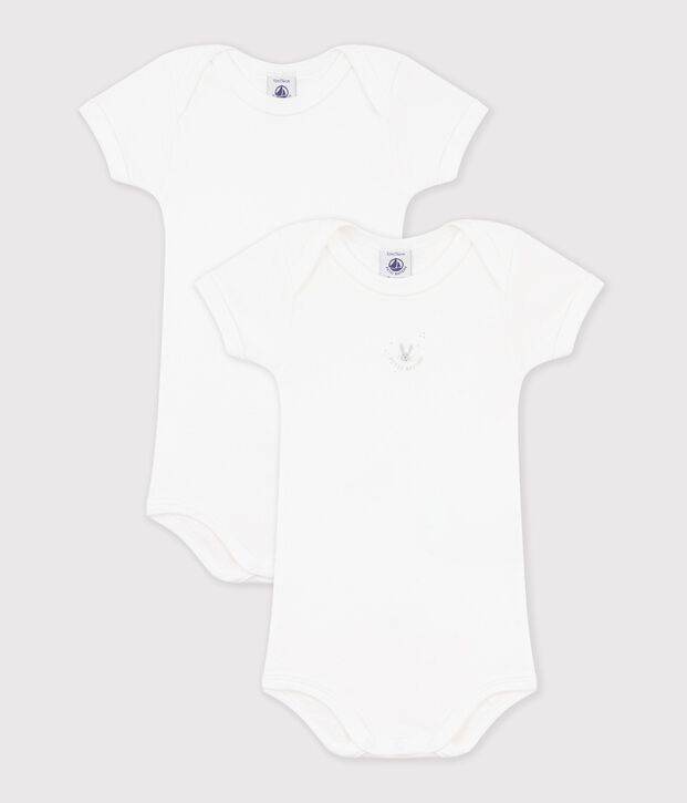 Lot de 2 bodies blancs manches courtes b&eacute;b&eacute; multicouleur