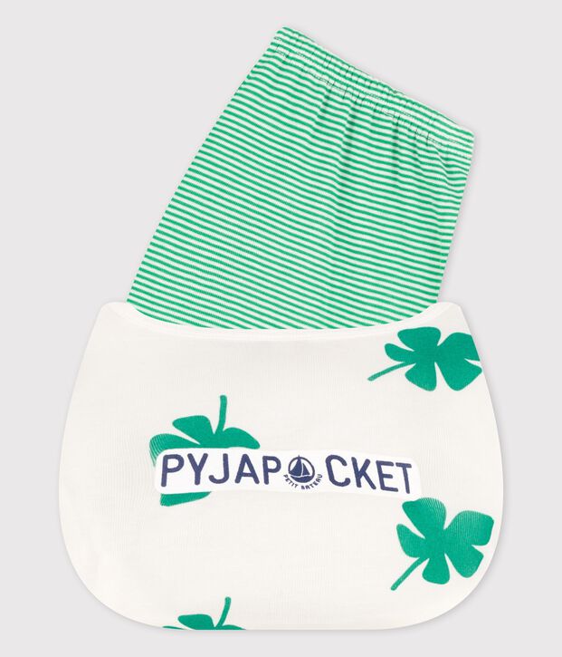 Pyjacourt motif palmes petit gar&ccedil;on en coton biologique blanc/vert