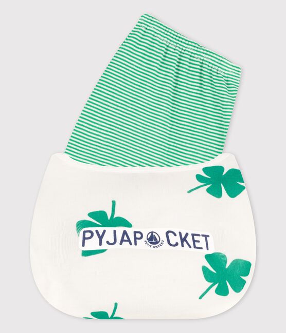 Pyjacourt motif palmes petit garçon en coton biologique blanc MARSHMALLOW/vert GAZON