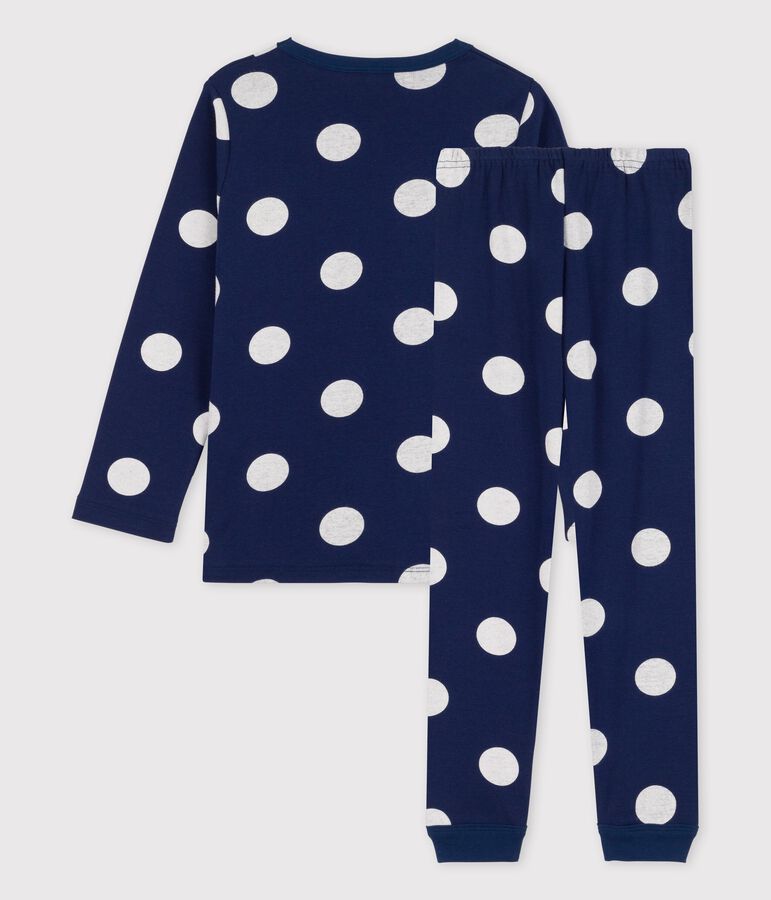 Pyjama &agrave; pois en coton enfant bleu/blanc