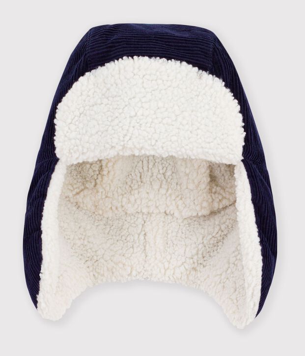 Chapka enfant en velours doubl&eacute; sherpa bleu marine