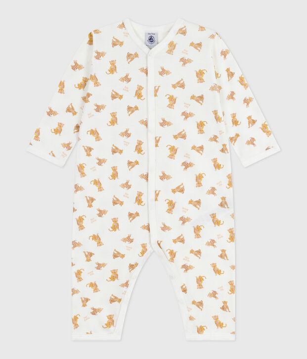 Pyjama b&eacute;b&eacute; en coton sans pieds imprim&eacute; blanc/beige