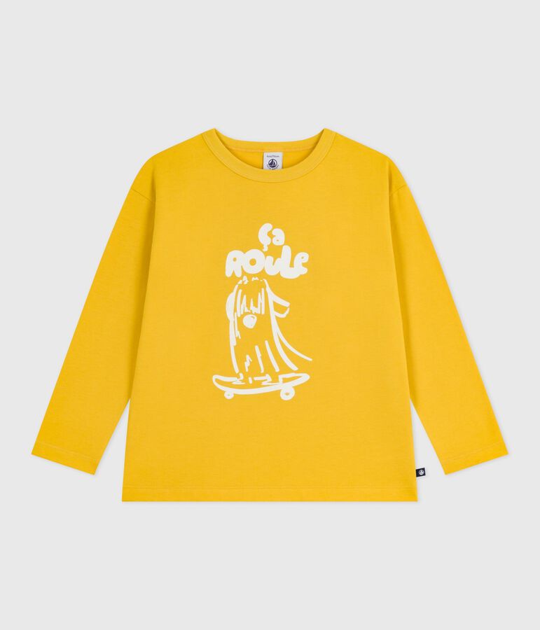 Tee-shirt enfant manches longues en coton imprim&eacute; jaune NAPLES