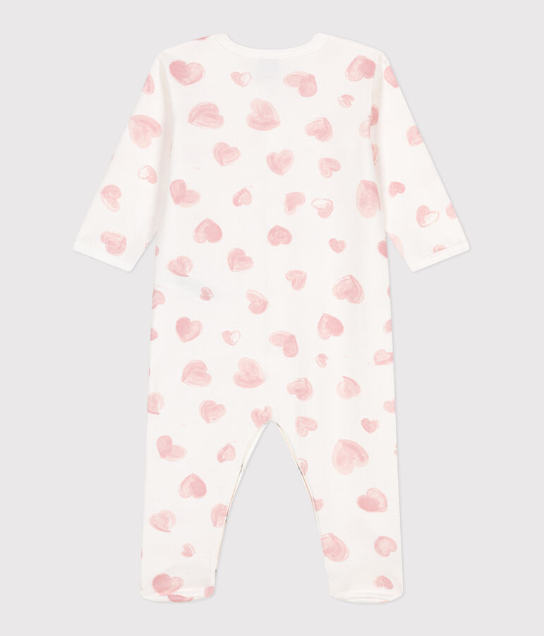 Pyjama b&eacute;b&eacute; en molleton gratt&eacute; &agrave; col imprim&eacute; c&oelig;urs blanc MARSHMALLOW/rose CHARME