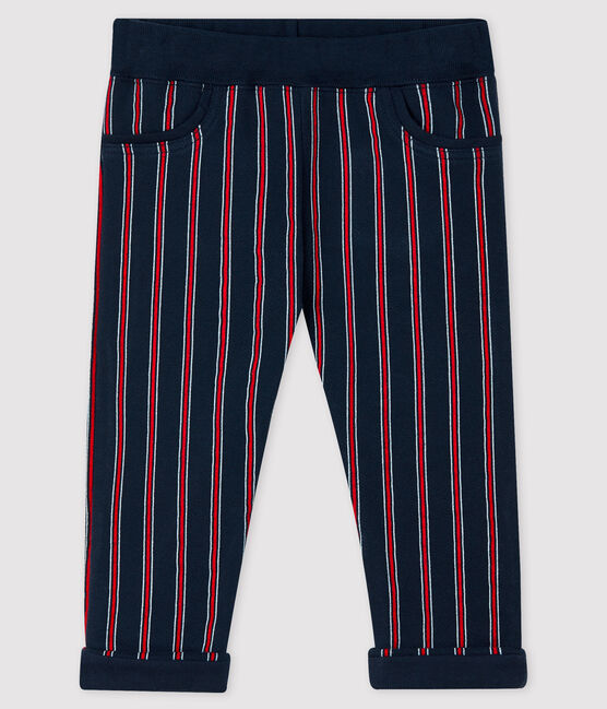Pantalon bébé garçon en molleton bleu SMOKING/blanc MULTICO