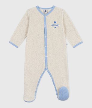 Pyjama bébé en velours uni beige chiné