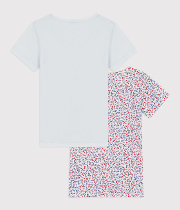 Lot de 2 tee shirts manches courtes fleurs en coton petite fille multicouleur