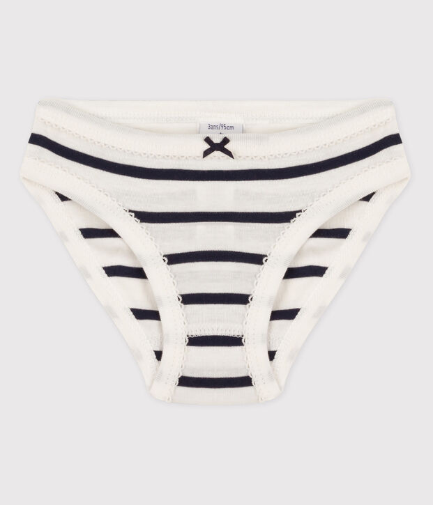 Culotte petite fille en coton blanc/bleu