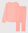 Pyjama à rayures milleraies petite fille en coton rose PEACHY/blanc MARSHMALLOW