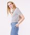 Tee-shirt l'Iconique col V en coton rayé femme blanc MARSHMALLOW/bleu SMOKING