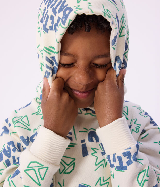 Sweatshirt &agrave; capuche enfant en coton imprim&eacute; &eacute;cru/multicouleur