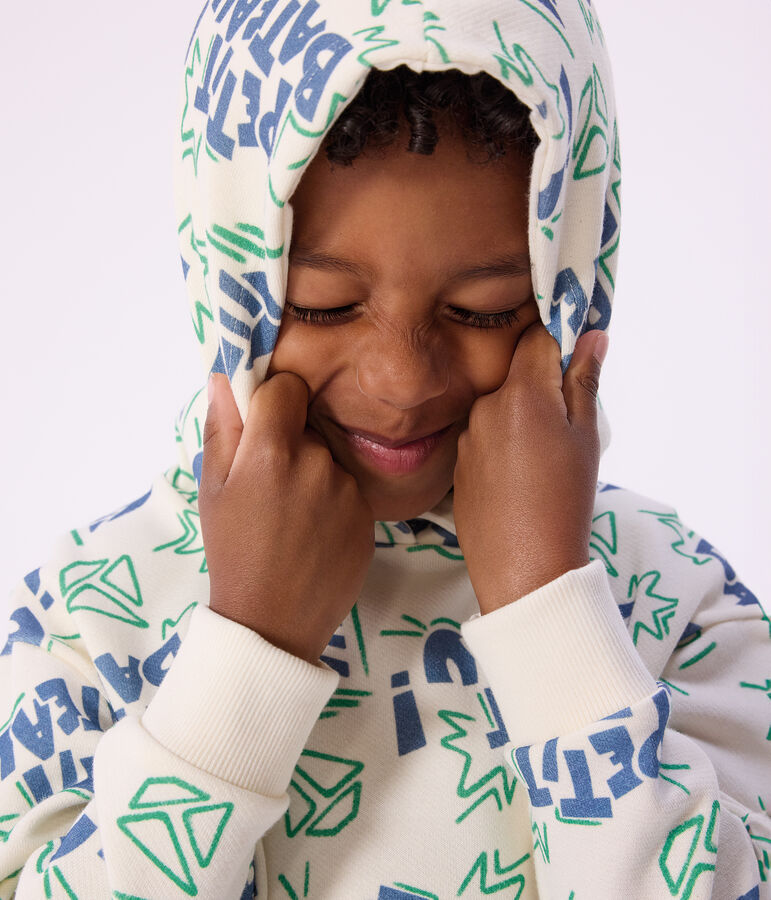 Sweatshirt &agrave; capuche enfant en coton imprim&eacute; MILK/ MULTICO