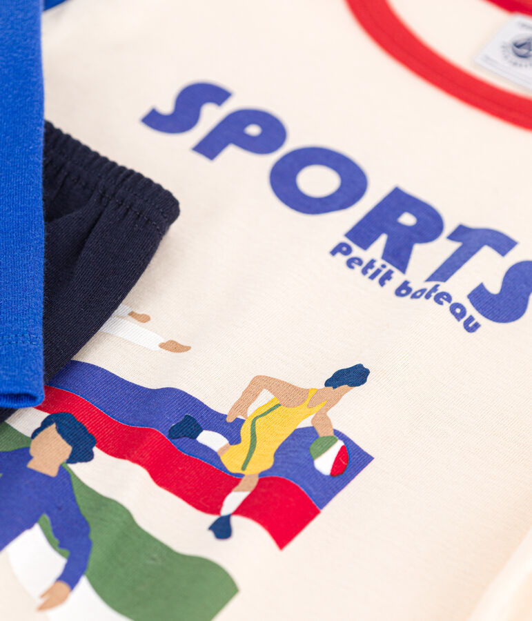 Pyjama en coton uni motif sports enfant bleu SMOKING/blanc MULTICO