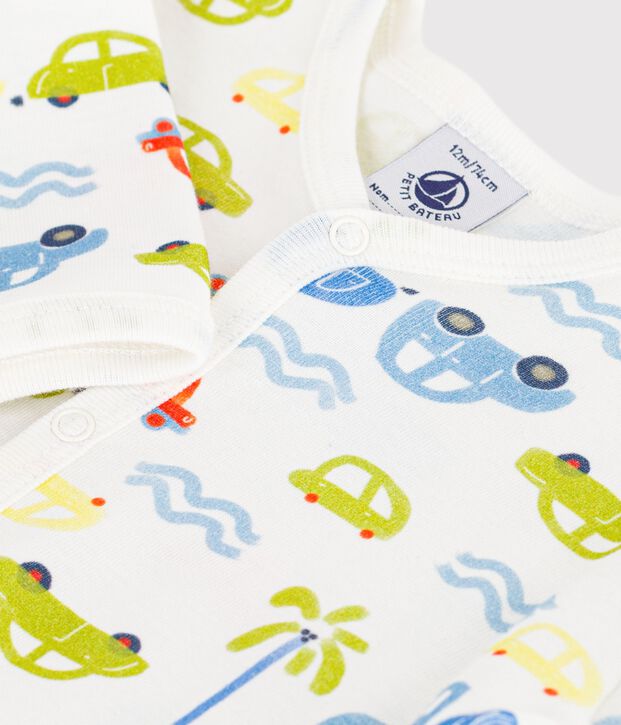 Pyjama b&eacute;b&eacute; en coton sans pieds imprim&eacute; voitures blanc/multicouleur