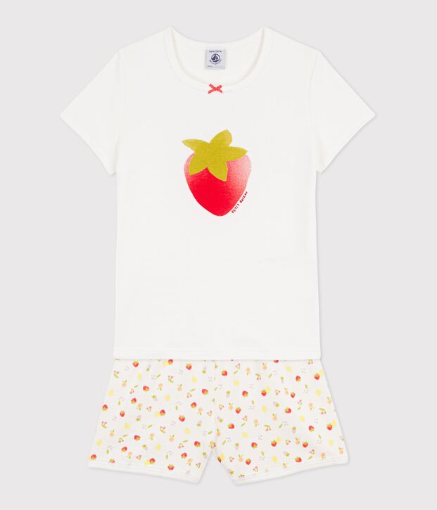 Pyjama short enfant en coton imprim&eacute; fruits blanc/multicouleur