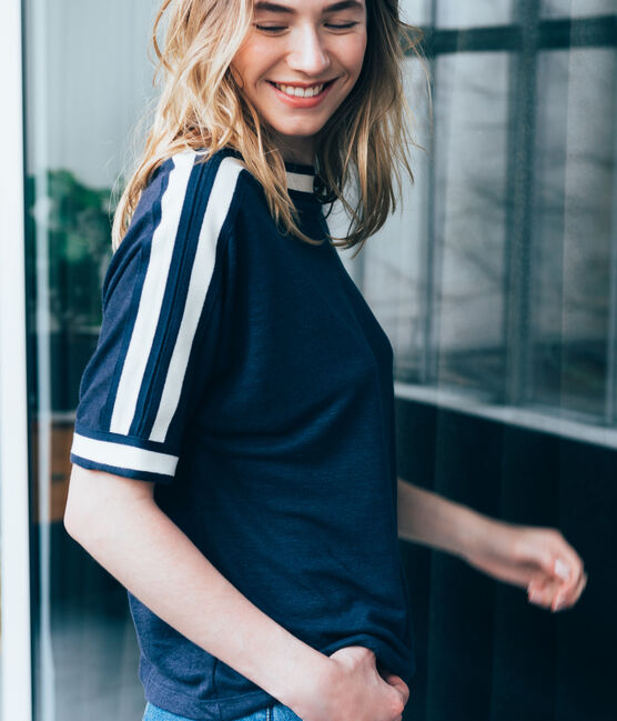 Tee shirt femme en lin manches courtes bleu SMOKING