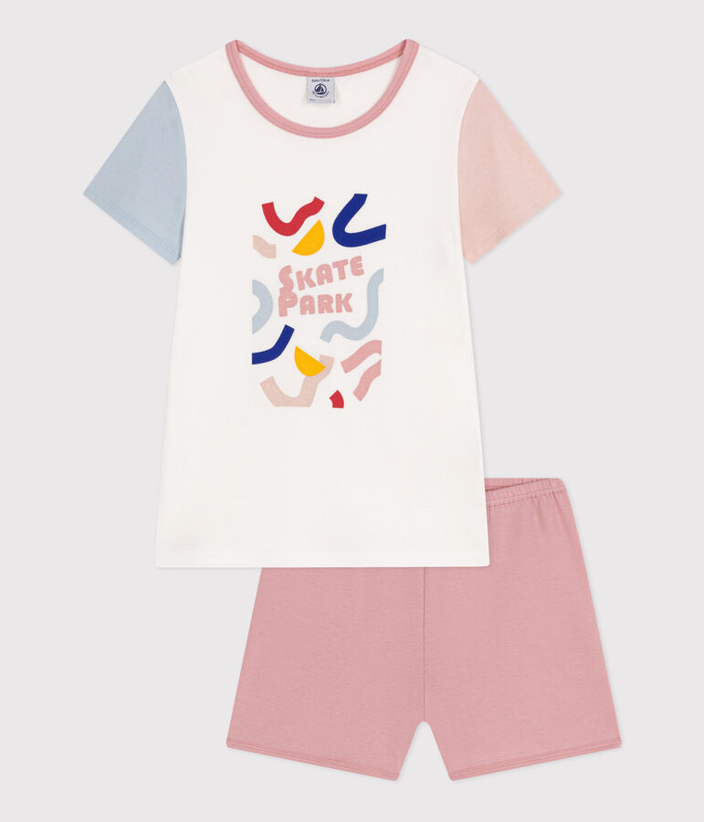 Pyjama short uni en coton enfant blanc/multicouleur