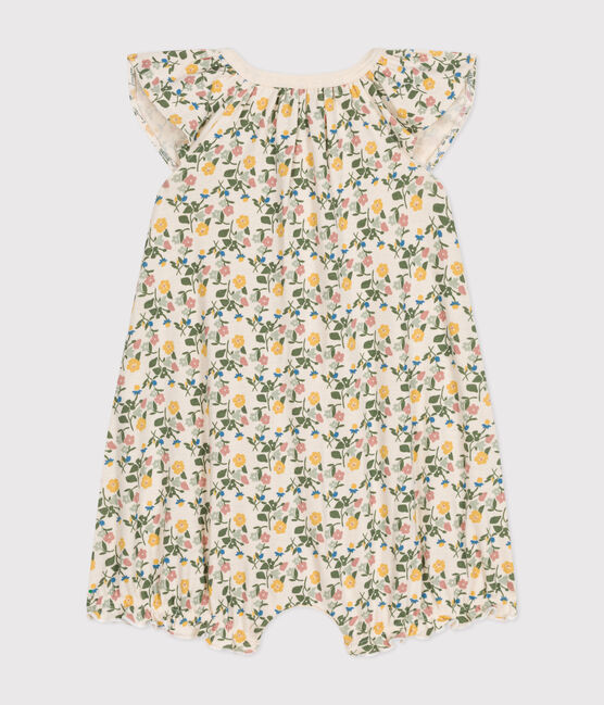 Combinaison courte fleurs en coton bébé blanc AVALANCHE/ MULTICO