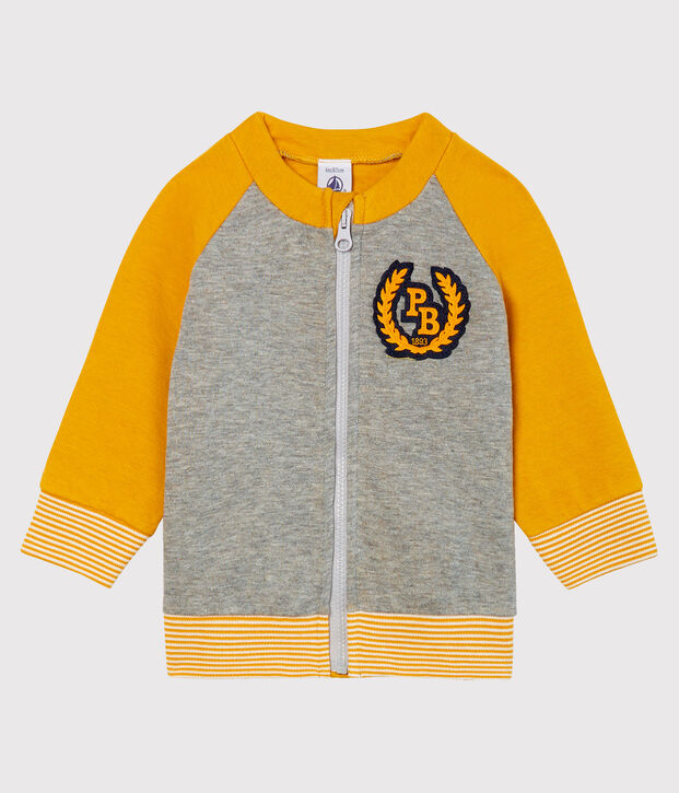 Cardigan zipp&eacute; b&eacute;b&eacute; gar&ccedil;on en tubique gris/jaune