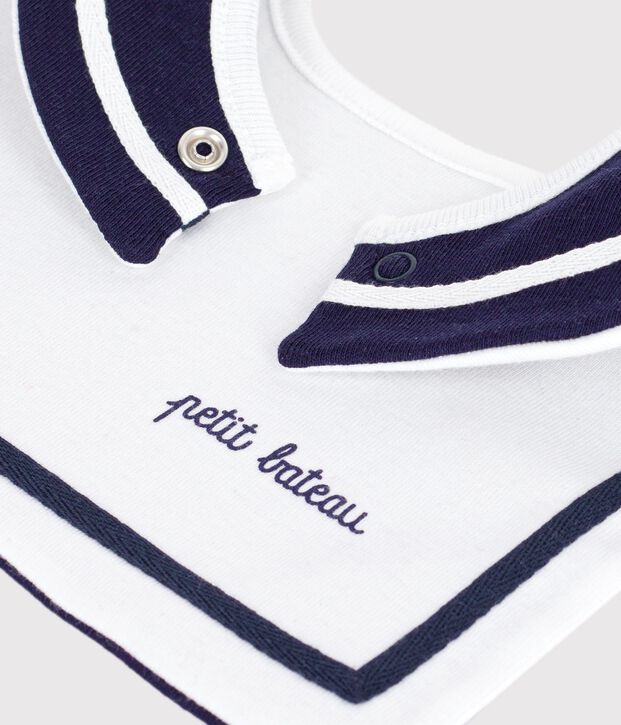 Bavoir b&eacute;b&eacute; en coton avec tresse blanc
