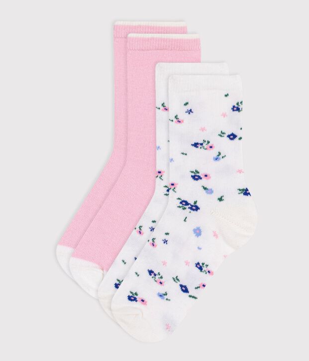 2 paires de chaussettes enfant fille en coton imprim&eacute; &agrave; fleurs multicouleur