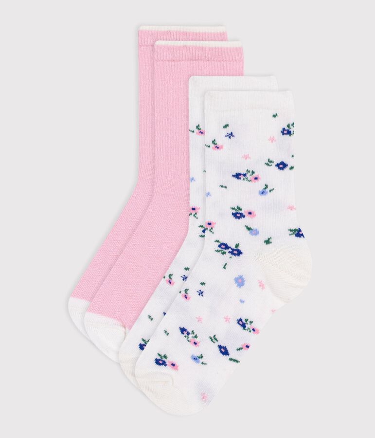 2 paires de chaussettes enfant fille en coton imprim&eacute; &agrave; fleurs variante 1