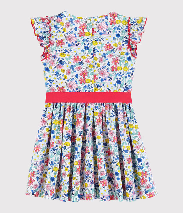 Robe manches courtes en popeline enfant fille blanc/multicouleur