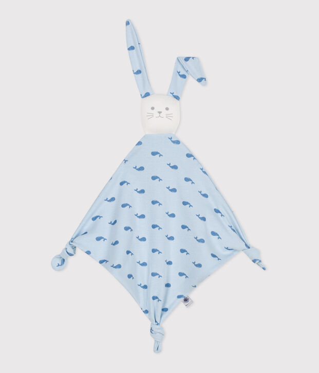 Doudou b&eacute;b&eacute; en coton imprim&eacute; bleu/bleu