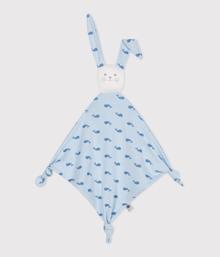 Doudou b&eacute;b&eacute; en coton imprim&eacute; bleu/bleu