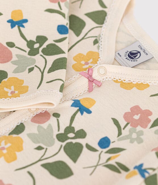 Pyjama sans pieds imprimé en coton motif fleurs bébé blanc AVALANCHE/ MULTICO