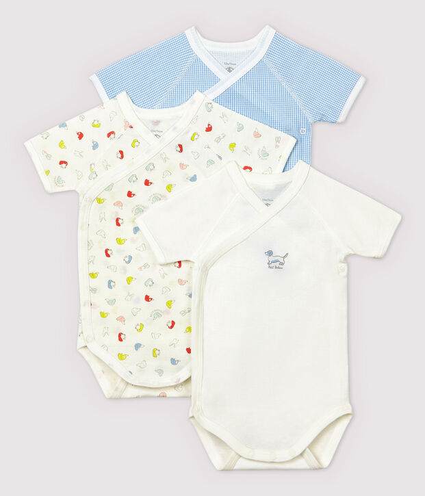Lot de 3 bodies crois&eacute;s manches courtes b&eacute;b&eacute; en coton biologique multicouleur