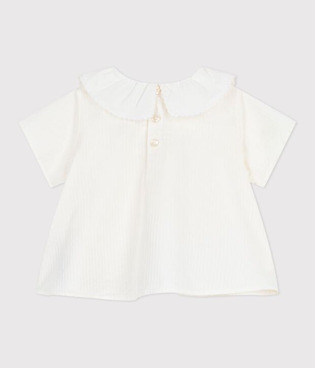 Blouse b&eacute;b&eacute; en popeline de coton manches courtes, unie blanc