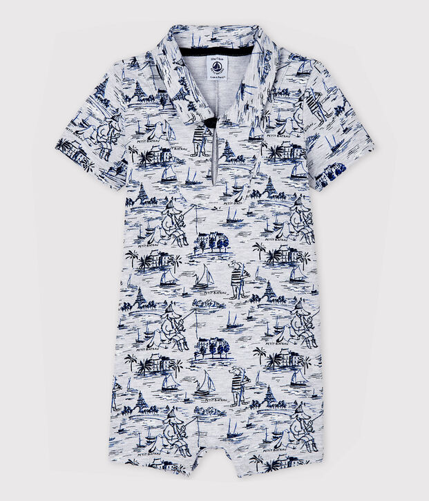 Combinaison courte en molleton imprim&eacute; b&eacute;b&eacute; gar&ccedil;on gris/bleu