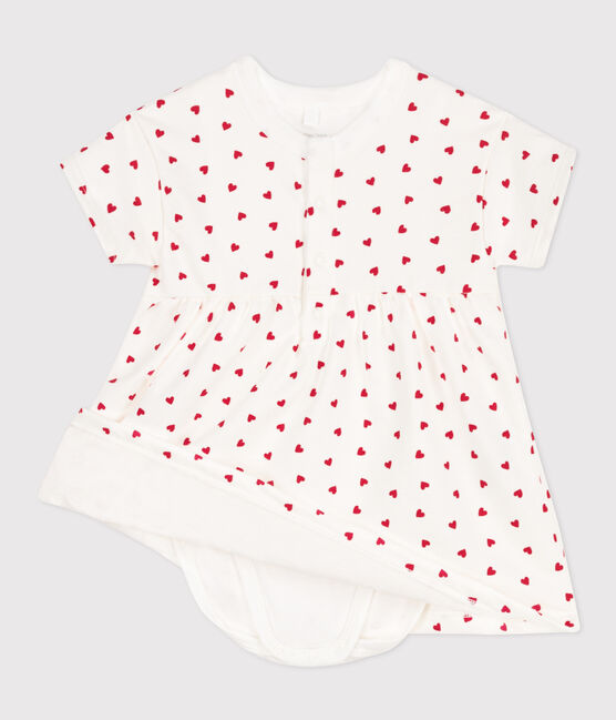 Robe en molleton bébé avec body intégré blanc MARSHMALLOW/rouge PEPS