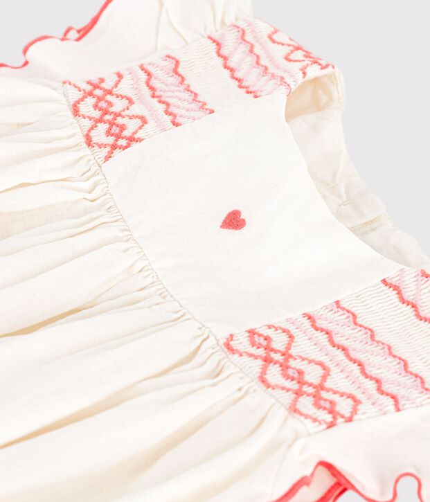 Robe enfant manches courtes en coton blanc