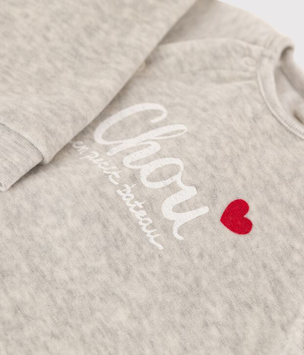 Combinaison longue b&eacute;b&eacute; en velours gris chin&eacute; gris chin&eacute; clair