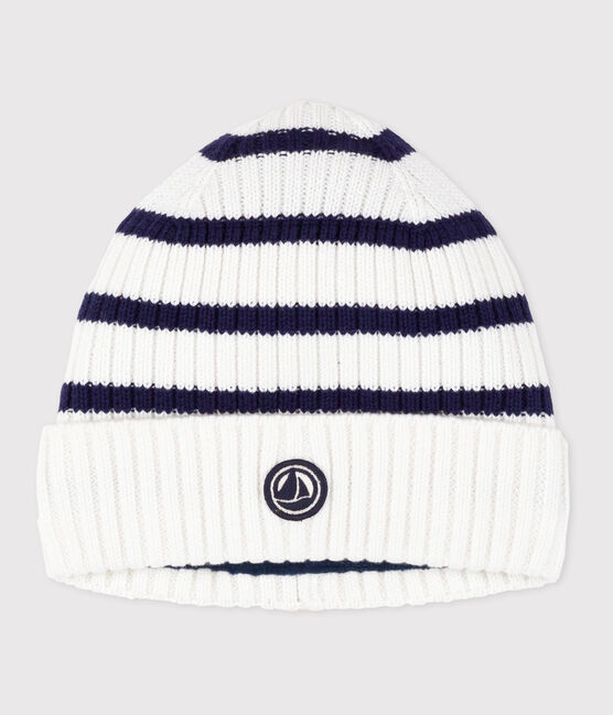 Bonnet enfant rayé en tricot doublé en polaire bleu MARSHMALLOW/ SOIR