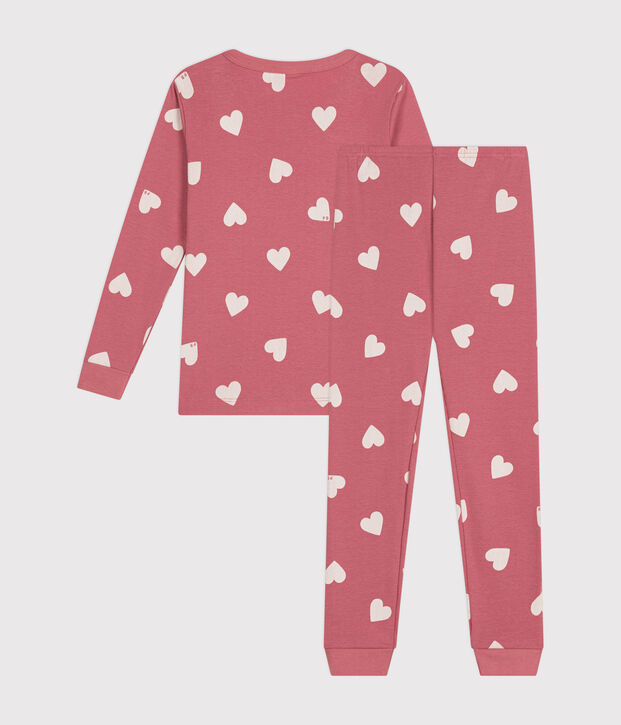 Pyjama ajust&eacute; en coton imprim&eacute; motif c&oelig;urs enfant rose/&eacute;cru
