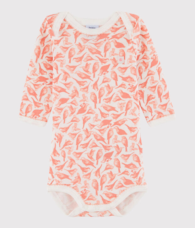 Body manches longues b&eacute;b&eacute; fille blanc/rose