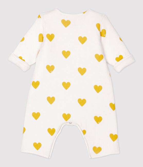 Combinaison longue cœurs jaunes bébé fille en coton biologique blanc MARSHMALLOW/jaune OCRE