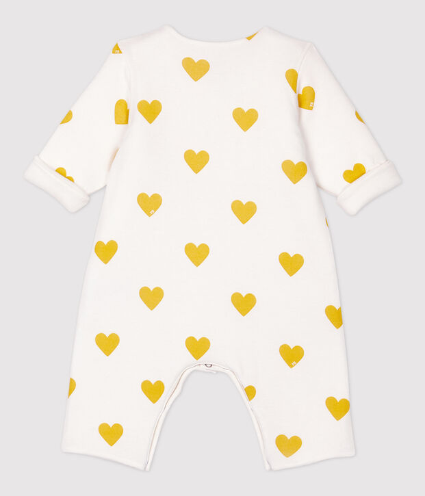 Combinaison longue c&oelig;urs jaunes b&eacute;b&eacute; fille en coton biologique blanc/jaune